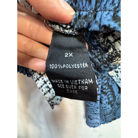 AGB Womens Long Sleeves Chiffon Blouse Size 2X Blue White Snake Smocked Boho - Picture 3 of 15